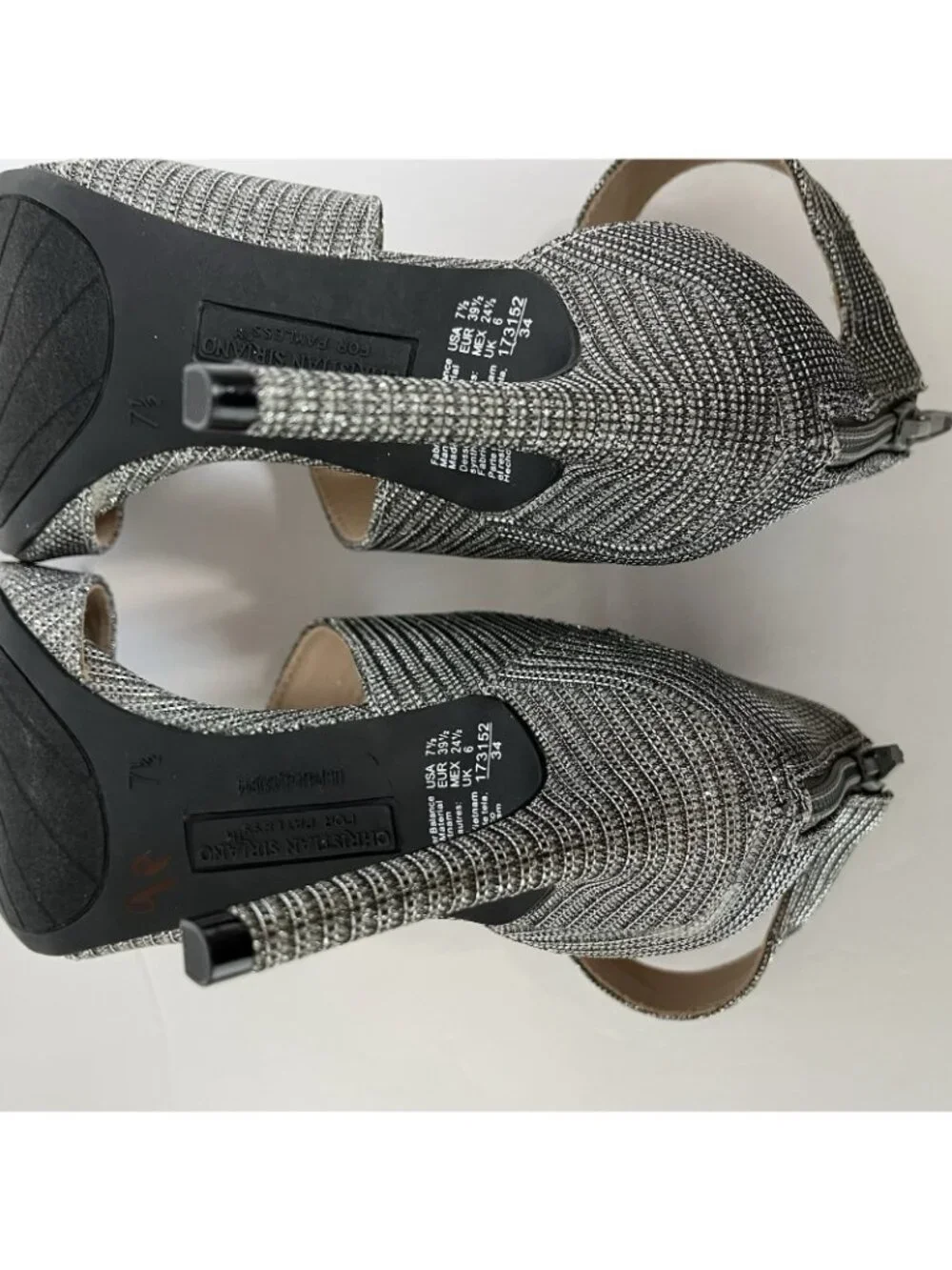 Christian Siriano Heels Silver Sparkle Wrap Ankle Open Toe Shoes